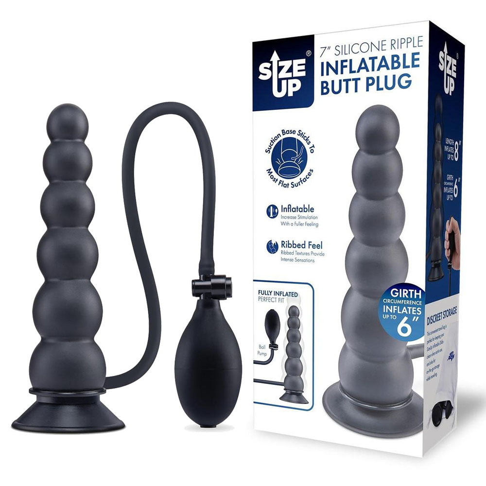 Size Up Ripple Inflatable Butt Plug Black 20.3cm