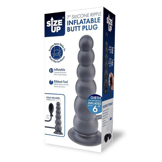 Size Up Ripple Inflatable Butt Plug Black 20.3cm